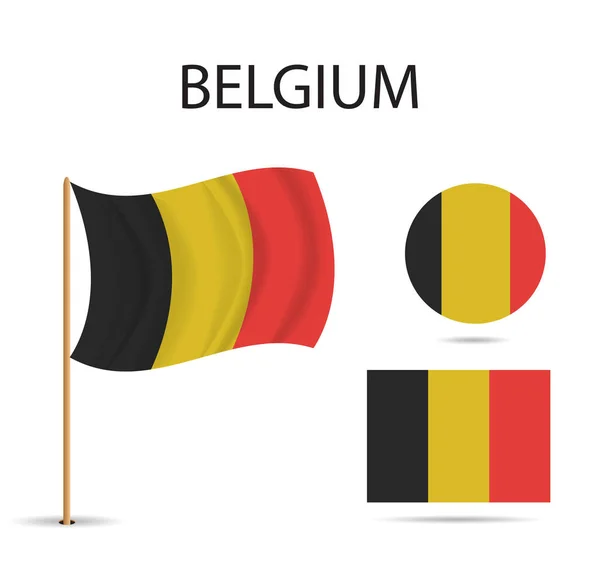Vector Set Von Belgien Flagge Schwenkend Auf Isoliertem Hintergrund Vektorillustration — Stockvektor