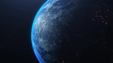Uzay küresinden mavi dünya Gece lambaları dönüyor