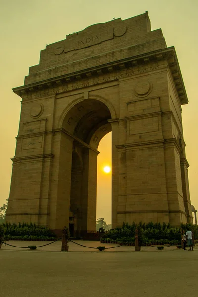 Sunrise India Gate New Delhi Morning Cycling Silhouette India Gate — 스톡 사진