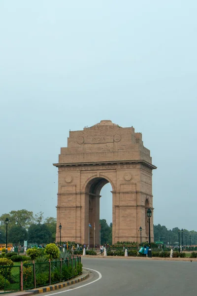 Soluppgång Vid Indien Gate New Delhi Morgon Cykling Silhuett Indien — Stockfoto
