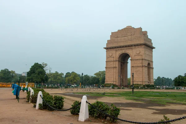 Zonsopgang Bij India Gate New Delhi Morning Cycling Silhouet Van — Stockfoto