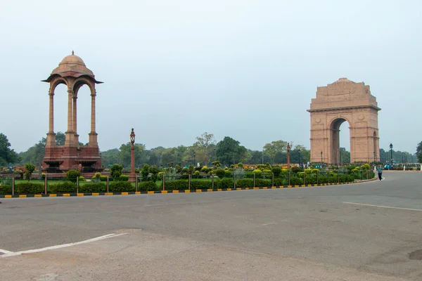 Zonsopgang Bij India Gate New Delhi Morning Cycling Silhouet Van — Stockfoto