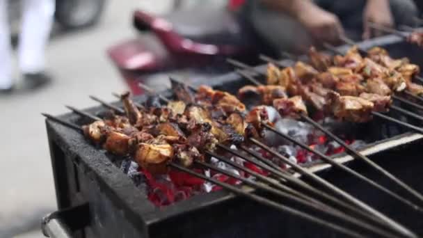 Курячий Тікка Тандорі Барбекю Деревним Вугіллям Aslam Chicken Jama Masjid — стокове відео