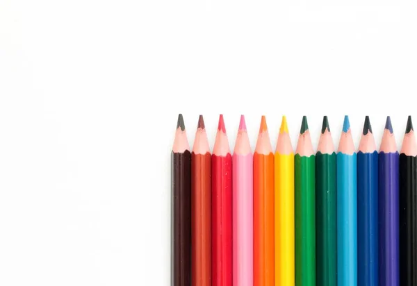 Lápices Color Sobre Fondo Blanco Materias Para Escuela Volver Concepto —  Fotos de Stock