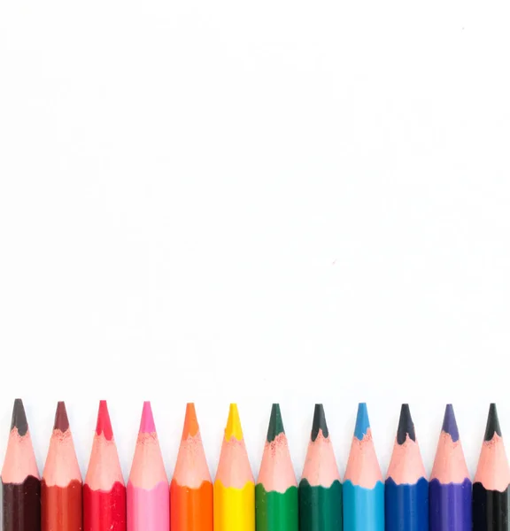 Lápices Color Aislados Sobre Fondo Blanco Materias Para Escuela Volver — Foto de Stock