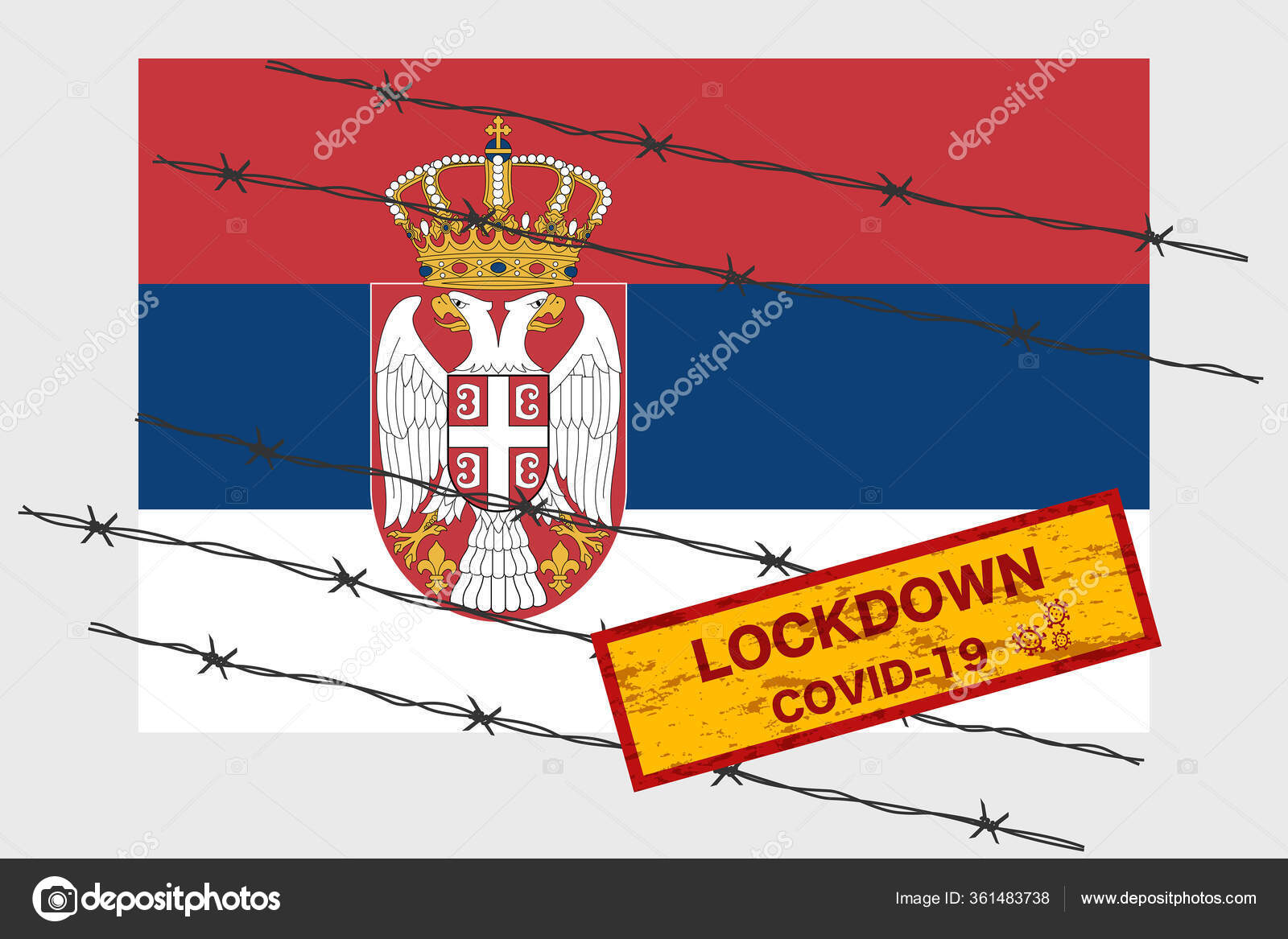 Serbia Flag Signboard Lockdown Warning Security Due Coronavirus Crisis