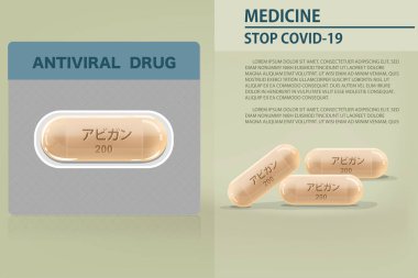 Metni olan ilaç kapsülünün virüsü tedavi etmek için Faripiravir ilacı ya da Avigan anlamı vardır. Çin tarafından onaylanan Covid-19 'un Coronavirus Vektör ilülasyonu için kullanılabileceği de dahildir.
