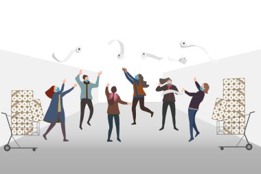 Kadınlar COVID-19 salgını, Coronavirus Hastalığı Etkisi konsept vektörü gibi durumlarda tuvalet kağıdı dokuları için kavga ederler.