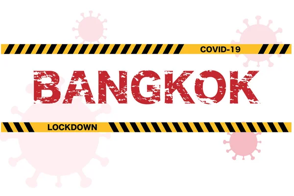 Gele Barrière Tape Bangkok Tekst Met Witte Grunge Textuur Coronavirus — Stockvector