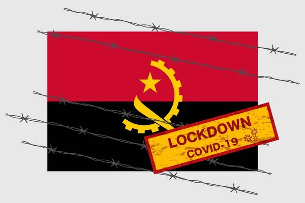 Прапор Анголи Сигнальною Системою Безпеки Блокування Через Коронавірусну Кризу Covid — стоковий вектор
