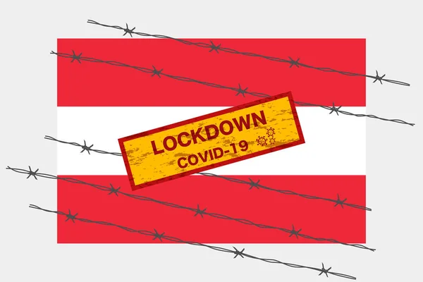 Flaga Austrii Blokadą Tablic Ostrzegawczych Bezpieczeństwa Powodu Kryzysu Koronawirusowego Covid — Wektor stockowy