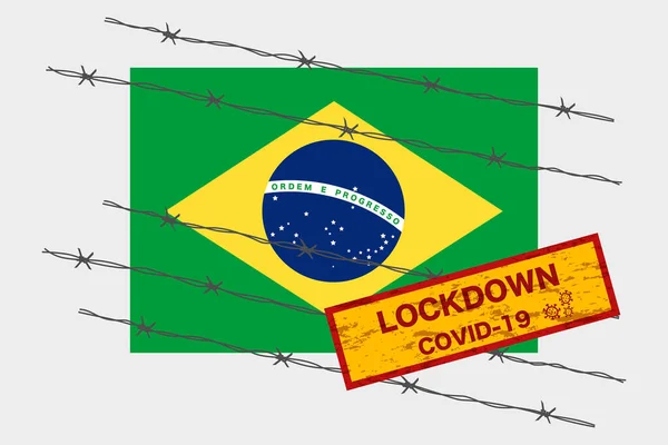 Бразильський Або Бразильський Прапор Сигнальною Системою Безпеки Блокування Через Коронавірську — стоковий вектор