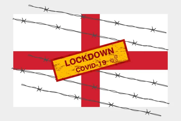 England Flagga Med Skylt Låsning Varning Säkerhet Grund Coronavirus Kris — Stock vektor