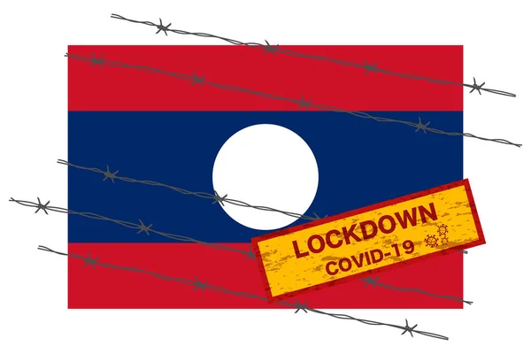Лаос Прапор Сигнальною Системою Безпеки Блокування Через Коронавірську Кризу Covid — стоковий вектор