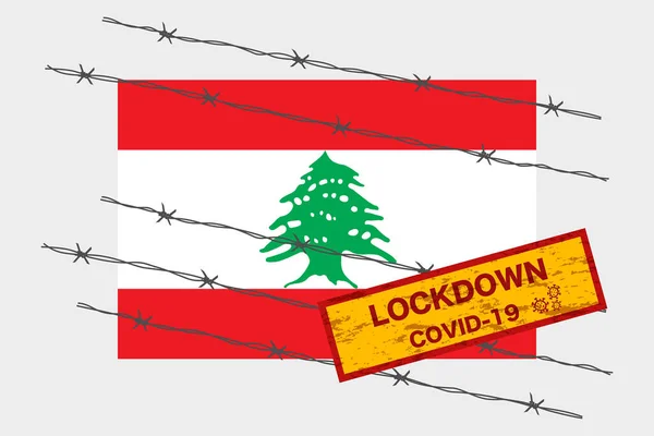 Ліванський Прапор Сигнальною Системою Попередження Про Блокування Через Коронавірусну Кризу — стоковий вектор