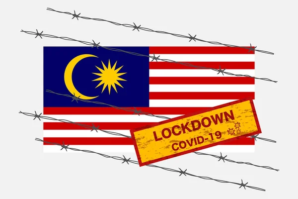 Малайзійський Прапор Сигнальною Системою Попередження Про Блокування Через Коронавірусну Кризу — стоковий вектор