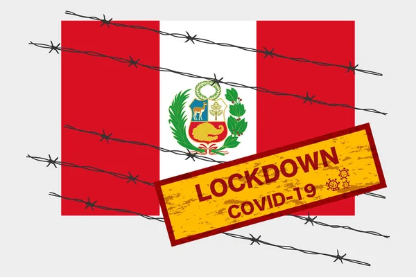 Перуанський Прапор Сигнальною Системою Попередження Про Блокування Через Коронавірусну Кризу — стоковий вектор