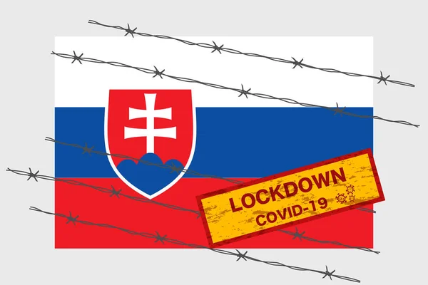 Прапор Словаччини Сигнальною Системою Безпеки Блокування Через Коронавірусну Кризу Covid — стоковий вектор