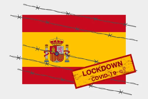 Іспанія Прапор Сигнальною Системою Безпеки Блокування Через Коронавірусну Кризу Covid — стоковий вектор