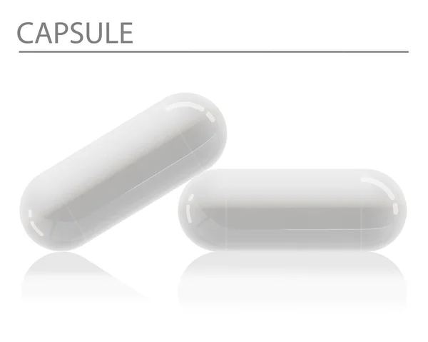 Realistic White Capsules Isolate Shadow White Background Vector Illustration — Stock Vector