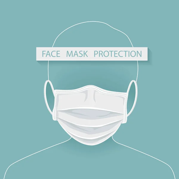 Out Line Hombre Con Protección Máscara Facial Médica Aislar Con — Vector de stock