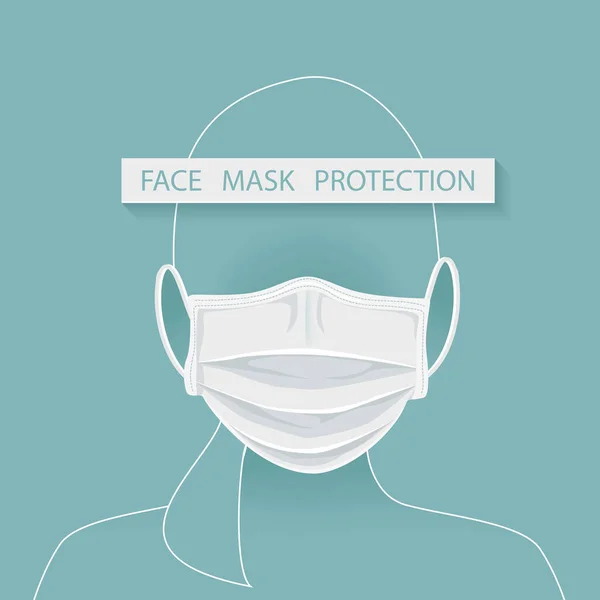 Εξωτερική Γραμμή Γυναίκα Φορώντας Προστασία Ιατρική Μάσκα Προσώπου Απομονώσει Την — Διανυσματικό Αρχείο