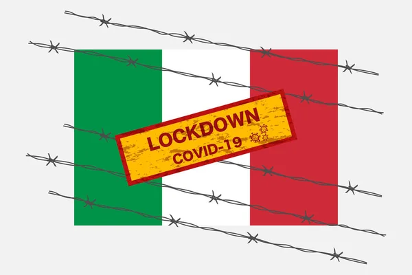 Італійський Прапор Сигнальною Системою Попередження Про Блокування Через Коронавірусну Кризу — стоковий вектор