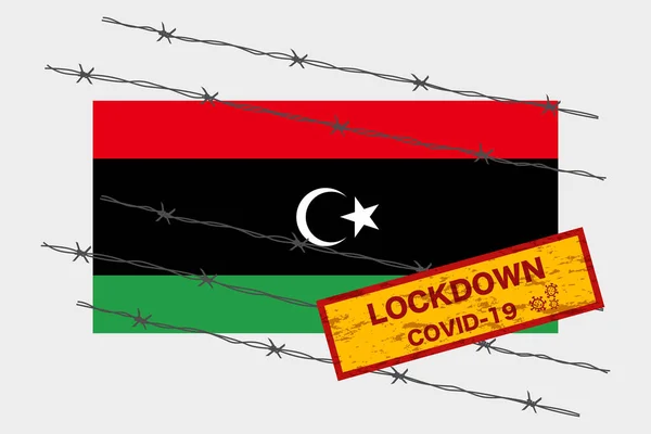Лівійський Прапор Сигнальною Системою Попередження Про Блокування Через Коронавірусну Кризу — стоковий вектор