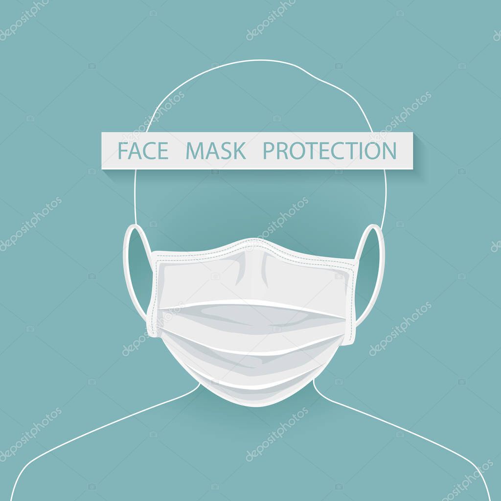 Out line man wearing Protection Medical face mask isolate with  Anti virus element prevention concept