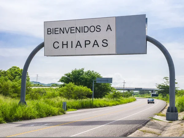 Welkom in het verkeersbord Chiapas, Mexico Rechtenvrije Stockafbeeldingen