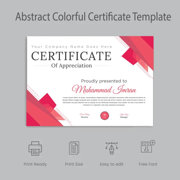 Abstrakcyjny Kolorowy Wzór Certyfikatu Multipurpose Certyfikaty 100 Konfigurowalne Gotowe Druku — Wektor stockowy