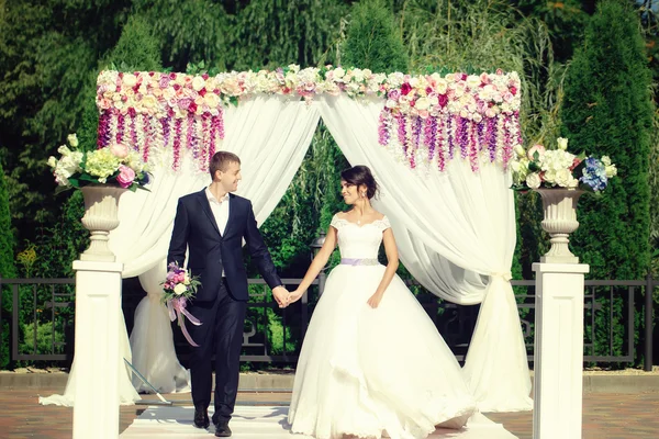 Gyönyörű menyasszony és vőlegény. — Stock Fotó