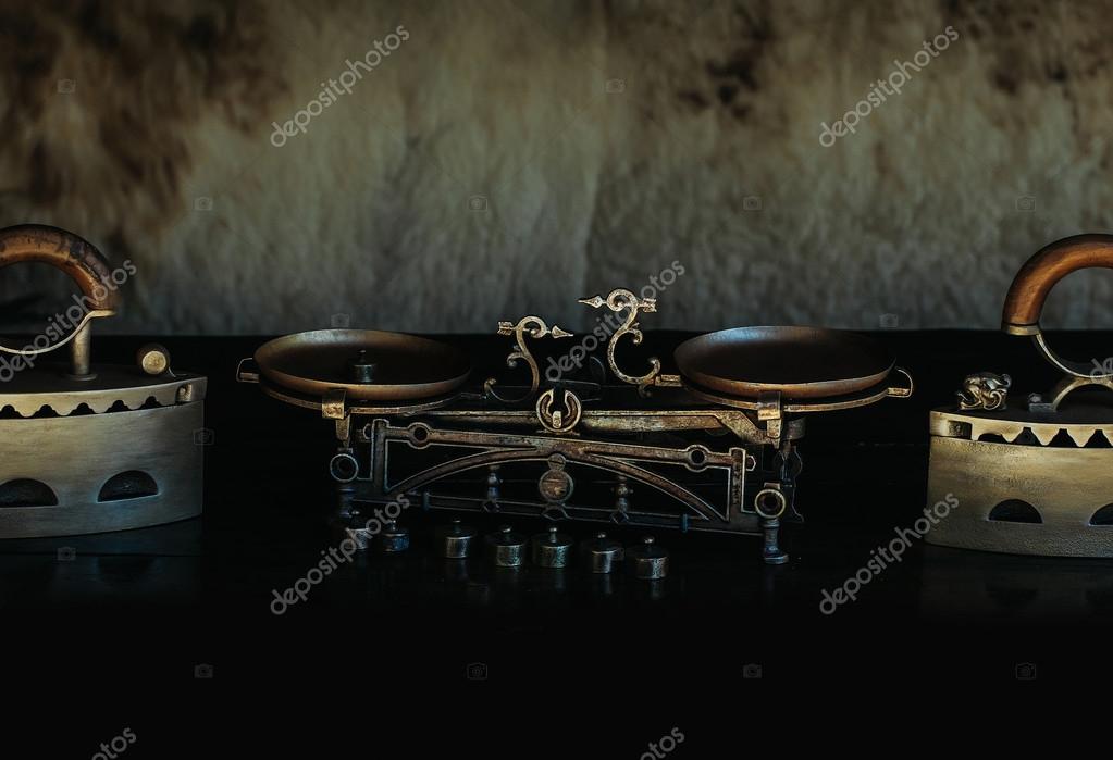 Antique Metallized Retro Iron And Scales Stock Photo