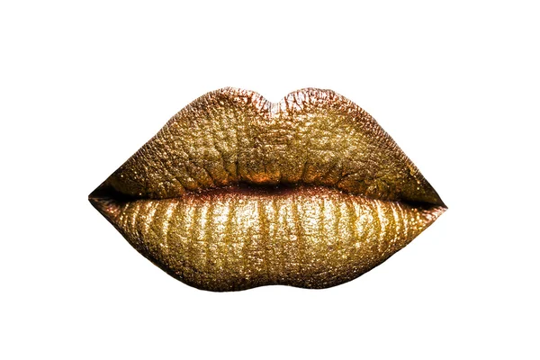 白で分離された黄金の唇 — ストック写真