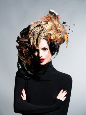 tüy şapka çok seksi kadın