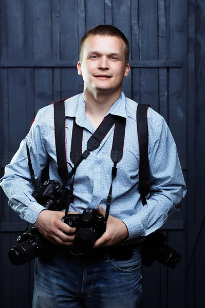 Fotograaf-man met journalist camera 's — Stockfoto