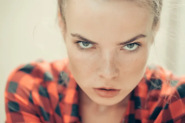 Sexy girl in checkered shirt — Stock Photo, Image