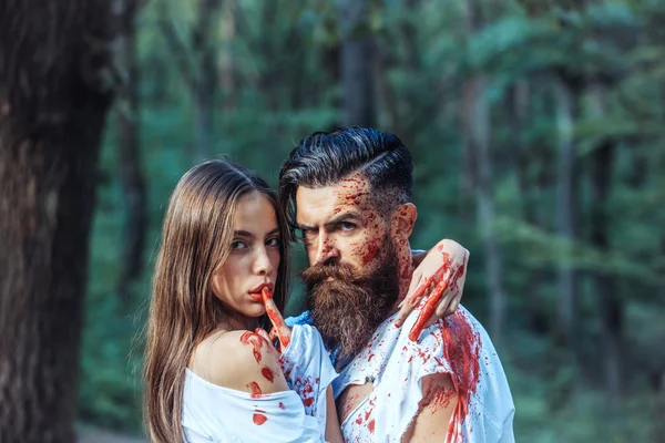 Coppia di Halloween con sangue — Foto Stock