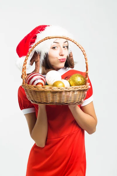 Christmas pretty sexy girl with decorative balls — Stock Photo, Image