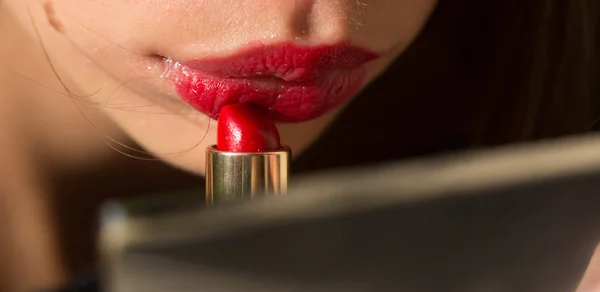 Femlae red lips with lipstick — Stock Photo, Image