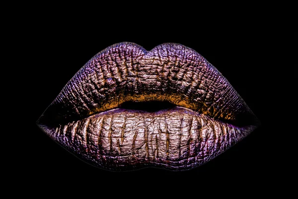 Sexy doré métallisé lèvres féminines — Photo
