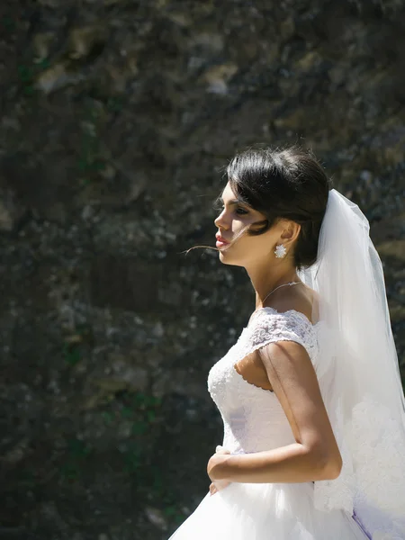 Bonita novia en vestido blanco — Foto de Stock