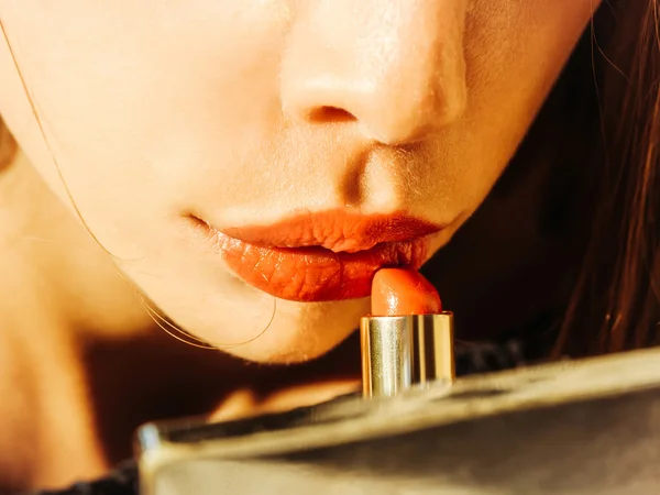 Femlae red lips with lipstick Royalty Free Stock Photos