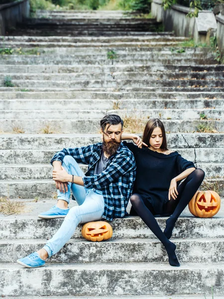 Halloween çift kabak ile — Stok fotoğraf