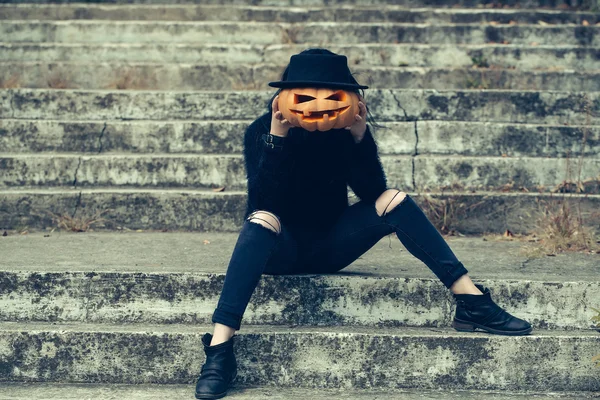 Tök Halloween lány — Stock Fotó