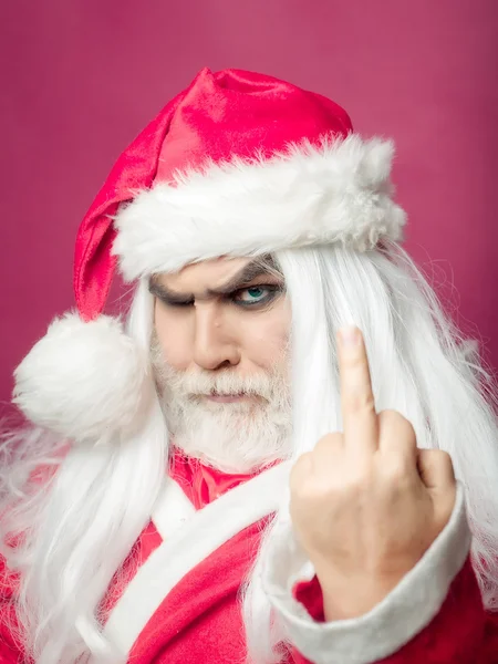 Boże Narodzenie człowiek wyświetlone środkowy palec — Zdjęcie stockowe