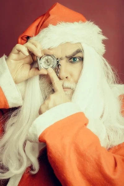 Σοβαρό άνθρωπο Χριστούγεννα με το ρολόι στην αλυσίδα — Φωτογραφία Αρχείου