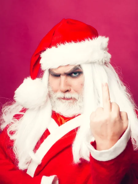 Weihnachtsmann zeigt Mittelfinger — Stockfoto