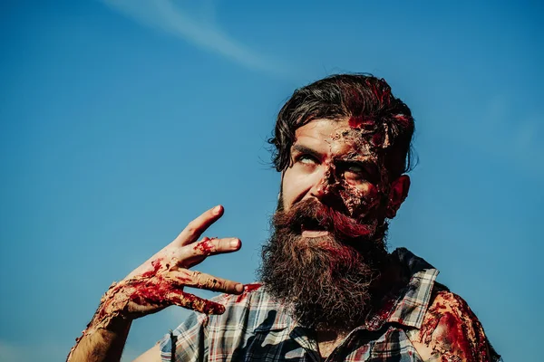 Bearded bloody zombie man — Stock Photo, Image