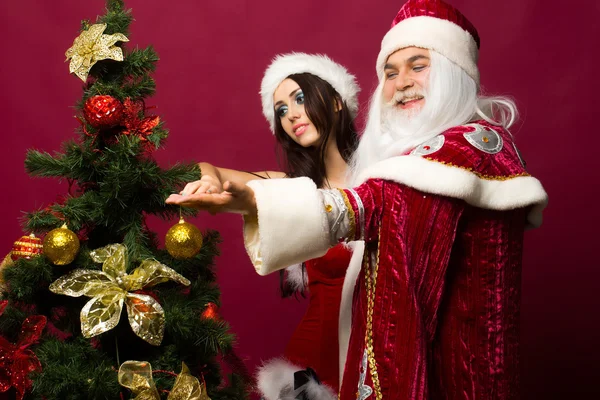 Santa och flicka Dans — Stockfoto